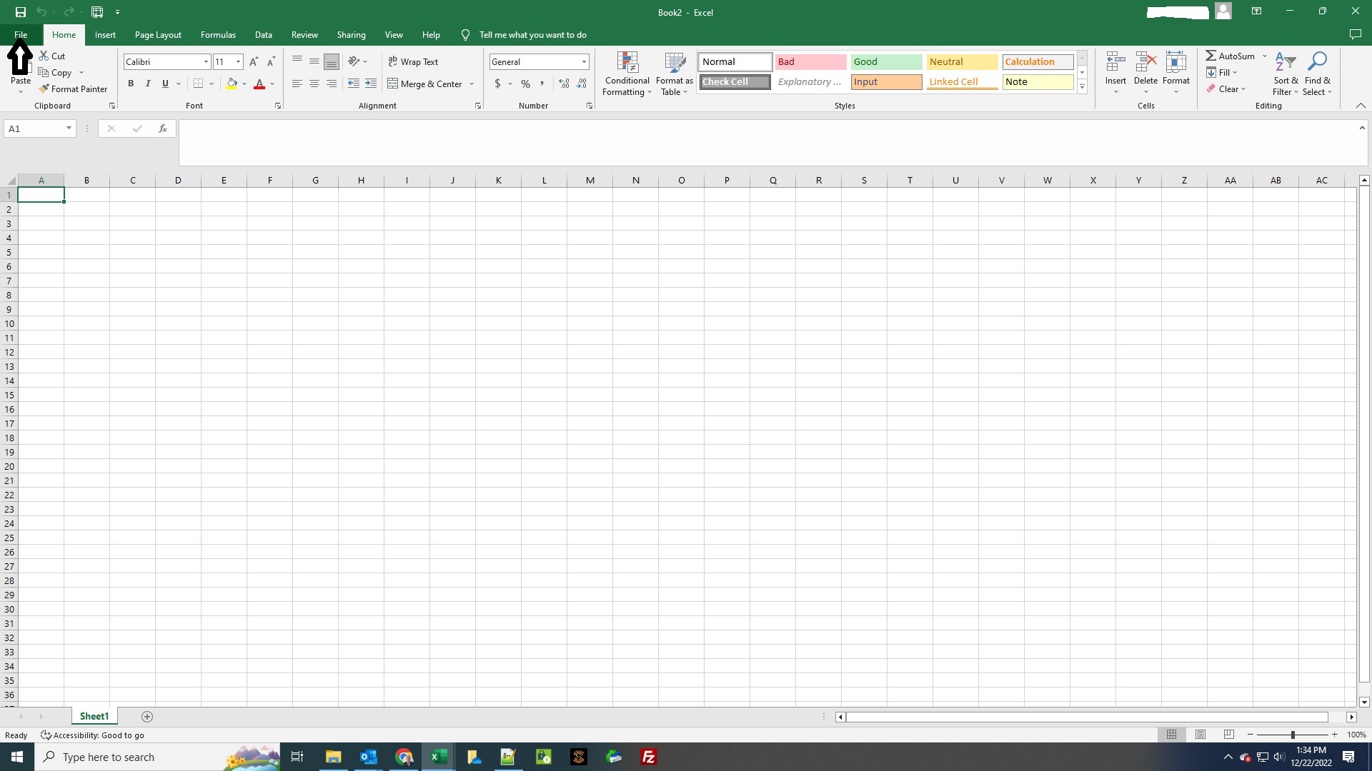 Open Excel spreadsheet click on File
