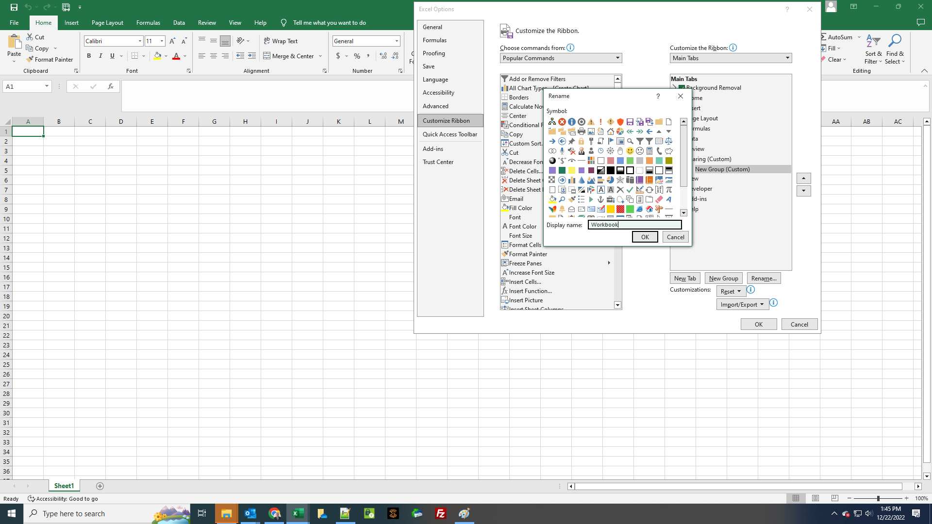 Customize Excel Quick Access New Tab